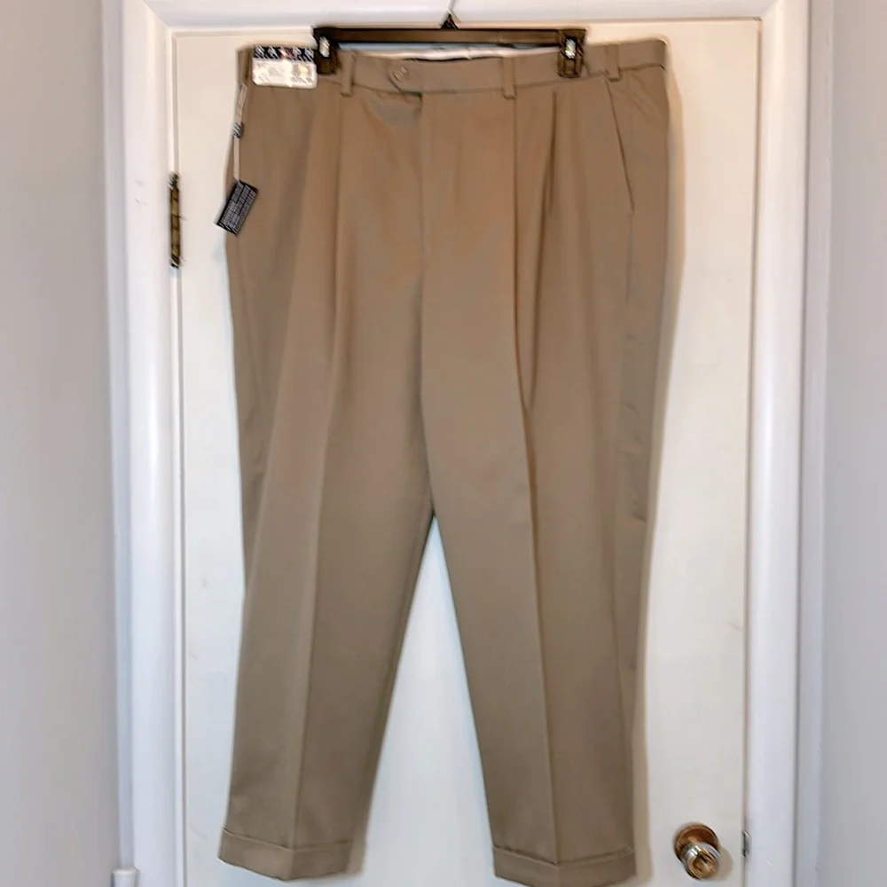 Ralph Lauren Pleated Dark Tan Cotton Khaki Pants 44x29 NWT